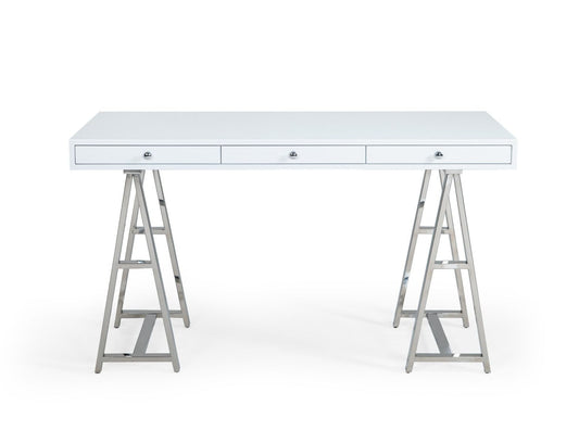 Ostrow White and Stainless Steel Rectangular Desk
