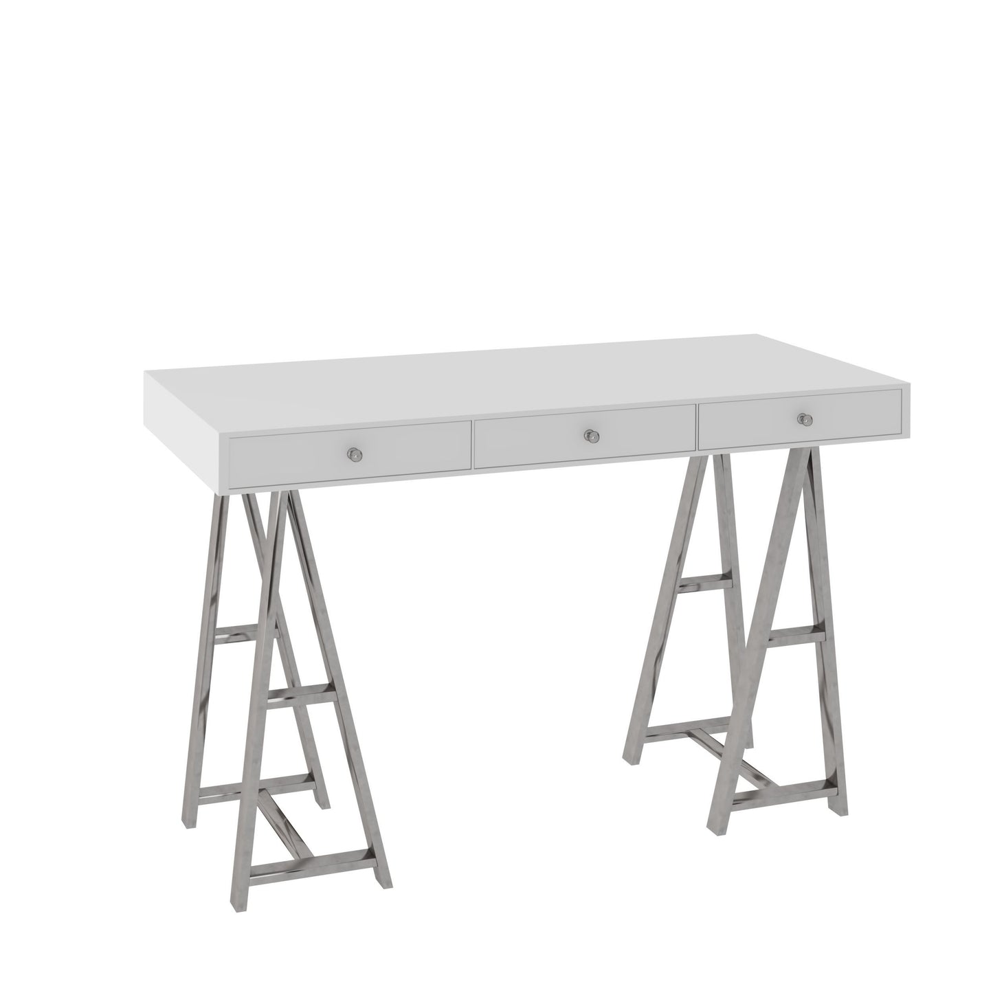 Ostrow White and Stainless Steel Rectangular Desk