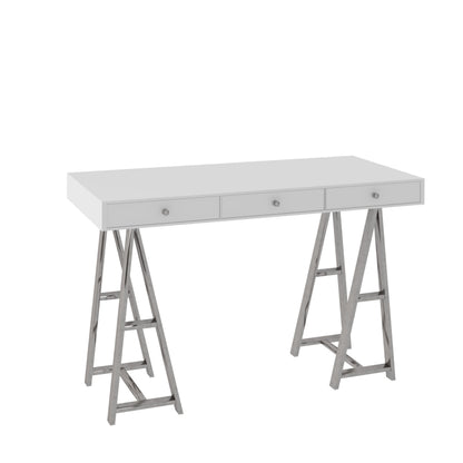Ostrow White and Stainless Steel Rectangular Desk
