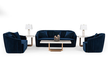 Divani Casa Palomar Modern Blue Velvet & Brass Sofa - Luxurious and Elegant Seating for Your Living Room