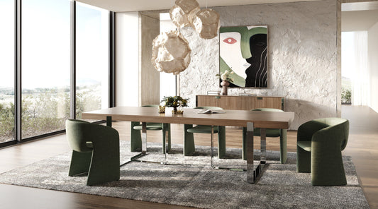 Modrest Pauline- Modern Walnut and Stainless Steel Dining Table