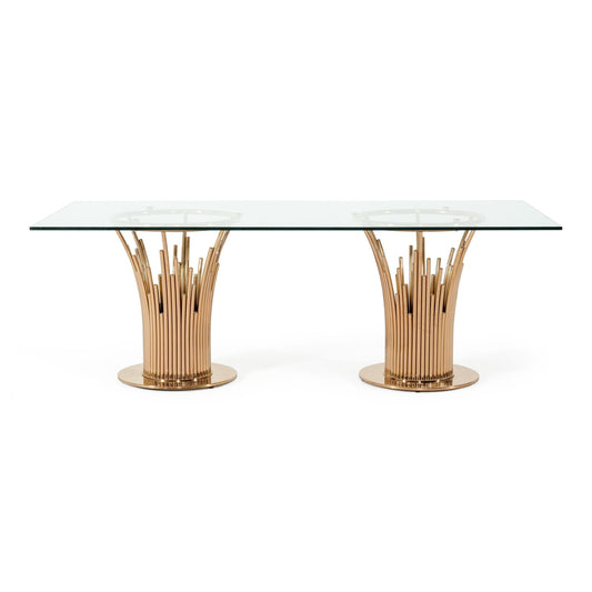 Paxton Glass and Rose Gold Dining Table