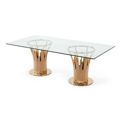 Paxton Glass and Rose Gold Dining Table