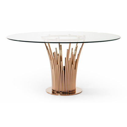 Paxton Round Glass and Rose Gold Dining Table