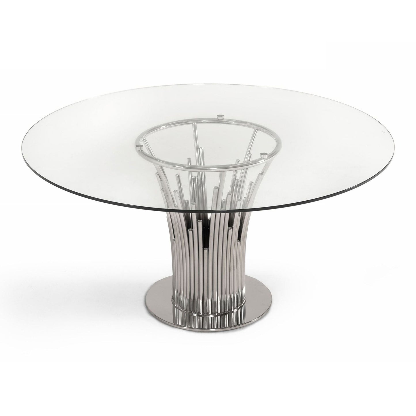 Paxton Round Glass and Stainless Steel Dining Table
