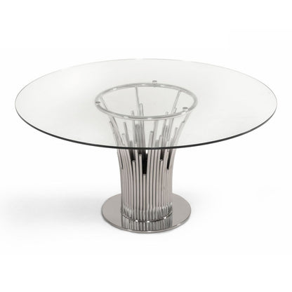Paxton Round Glass and Stainless Steel Dining Table
