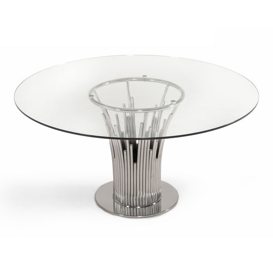 Paxton Round Glass and Stainless Steel Dining Table