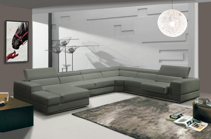 Divani Casa Pella Modern Grey Italian Leather U-Shaped Sectional Sofa – Stylish Comfort for Contemporary Living