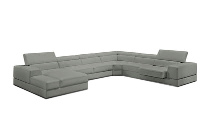 Divani Casa Pella Modern Grey Italian Leather U-Shaped Sectional Sofa – Stylish Comfort for Contemporary Living