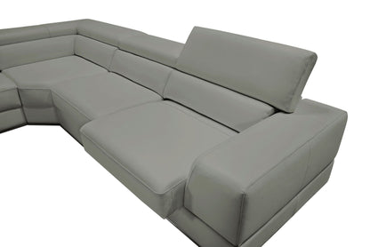 Divani Casa Pella Modern Grey Italian Leather U-Shaped Sectional Sofa – Stylish Comfort for Contemporary Living
