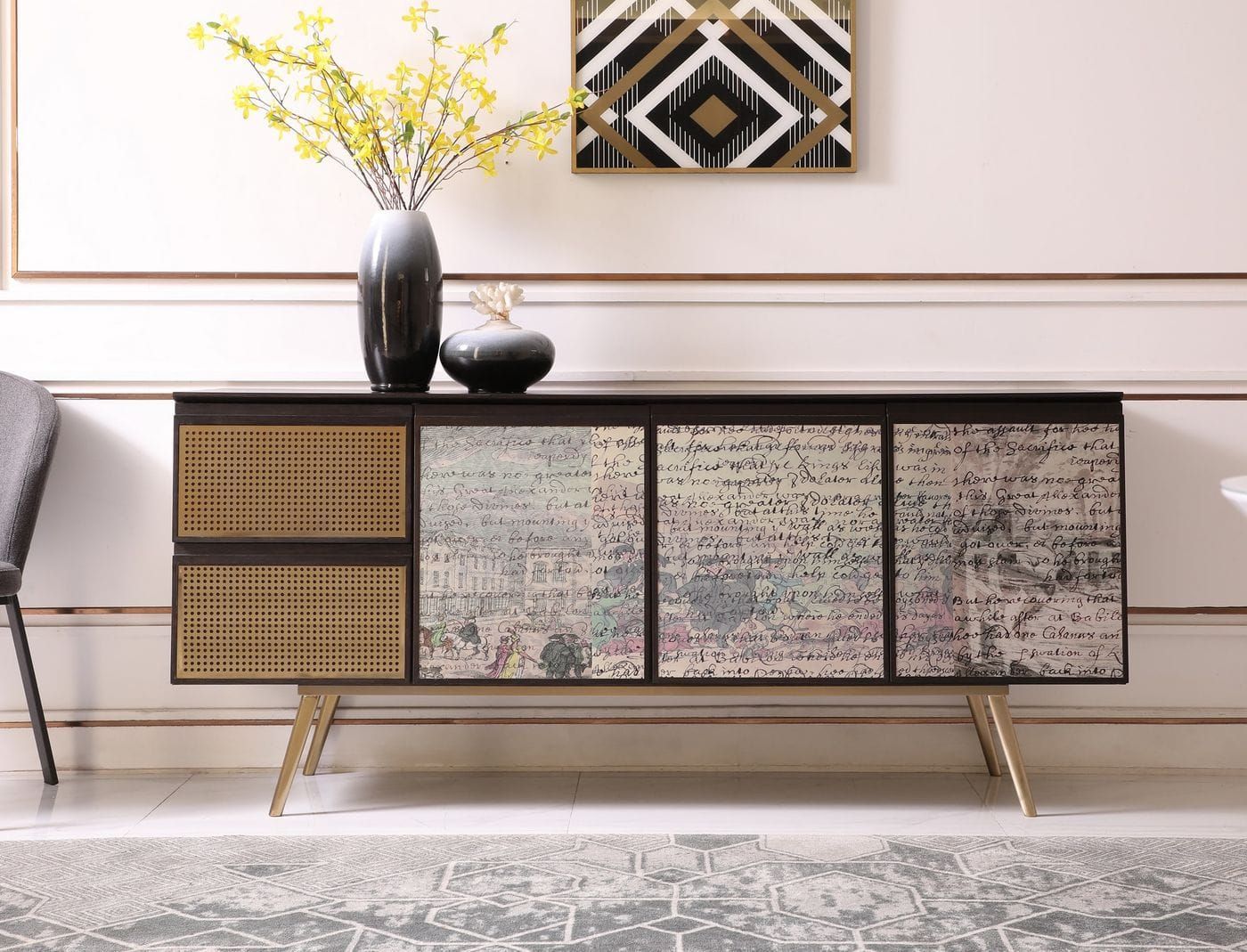 Phelan Smoked Ash and Brass 3-Door Buffet