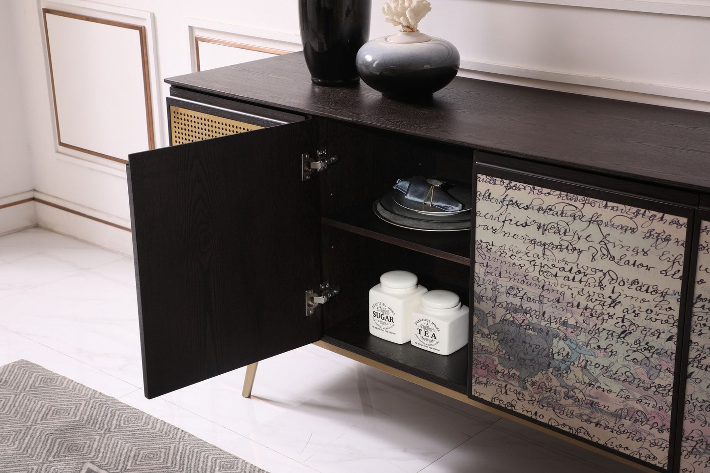 Phelan Smoked Ash and Brass 3-Door Buffet