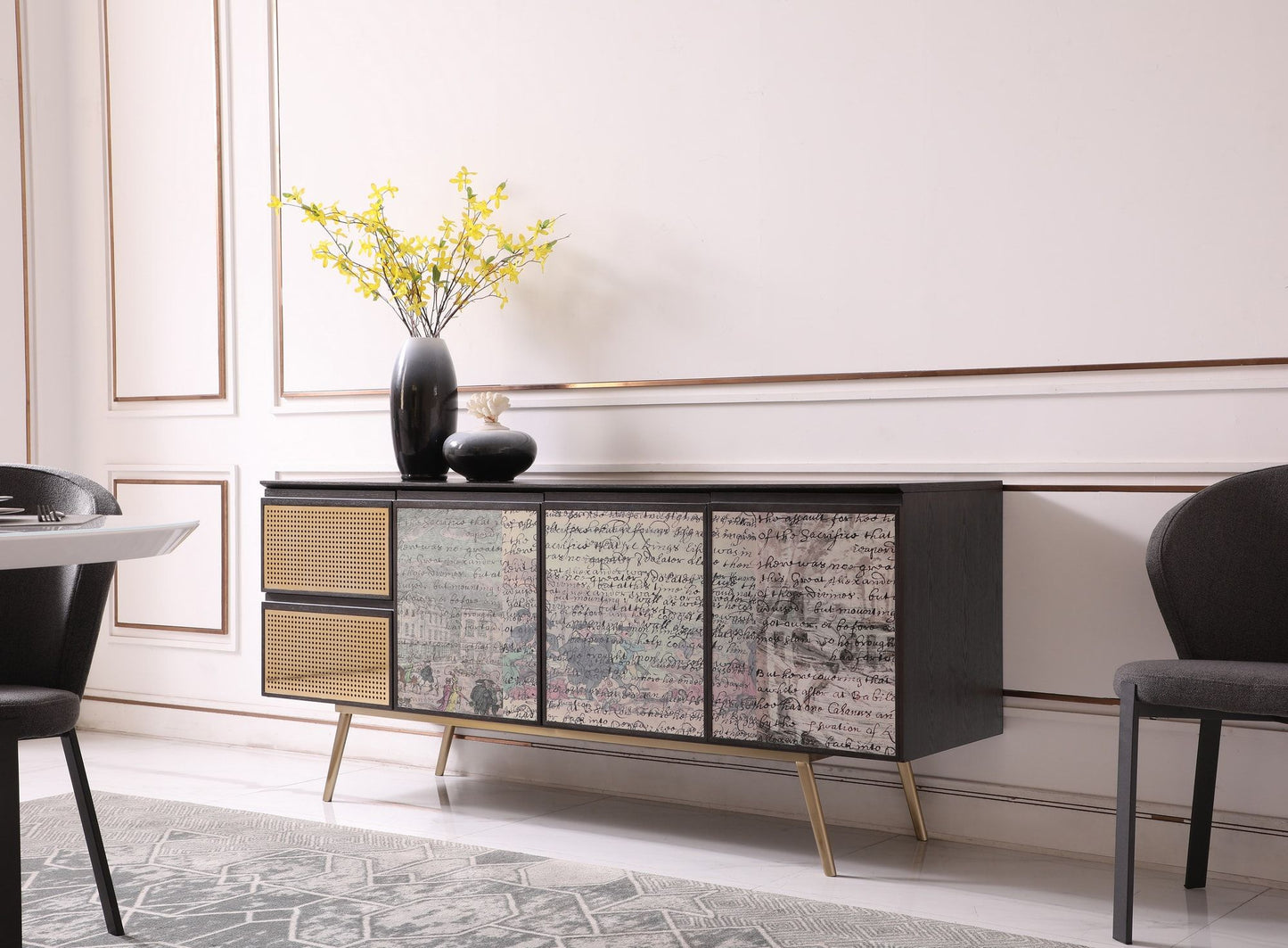 Phelan Smoked Ash and Brass 3-Door Buffet