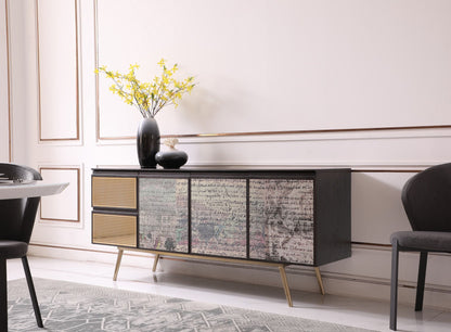 Phelan Smoked Ash and Brass 3-Door Buffet