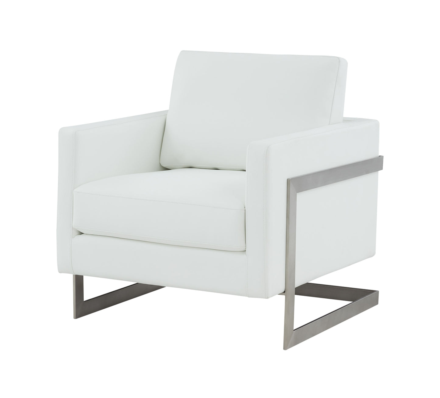 Modrest Prince - Contemporary White + Silver Leather Accent Chair