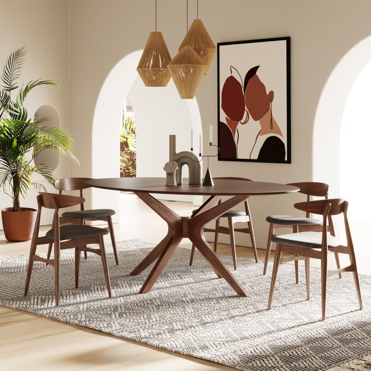 Prospect Oval Walnut Dining Table with Beveled Top and Solid Wood Base