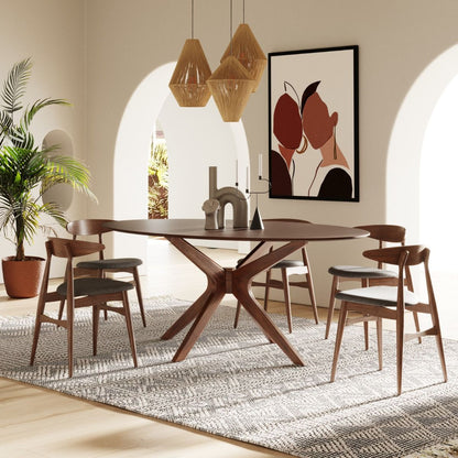 Prospect Oval Walnut Dining Table with Beveled Top and Solid Wood Base