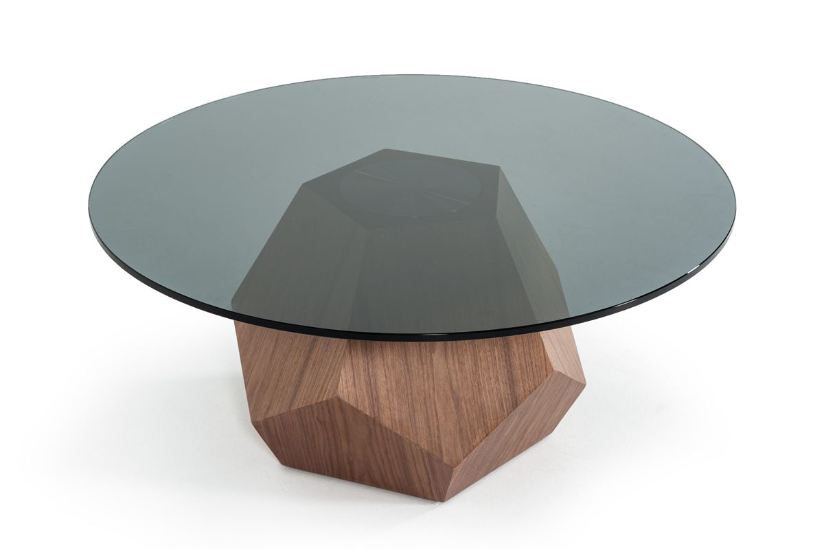 Modrest Rackham Modern Walnut & Smoked Glass Coffee Table