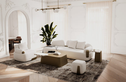 Yano Modern White Marble Antique Brass Coffee Table Set