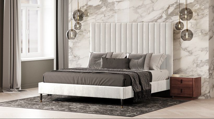 Modrest Hemlock - Contemporary White Fabric Bed