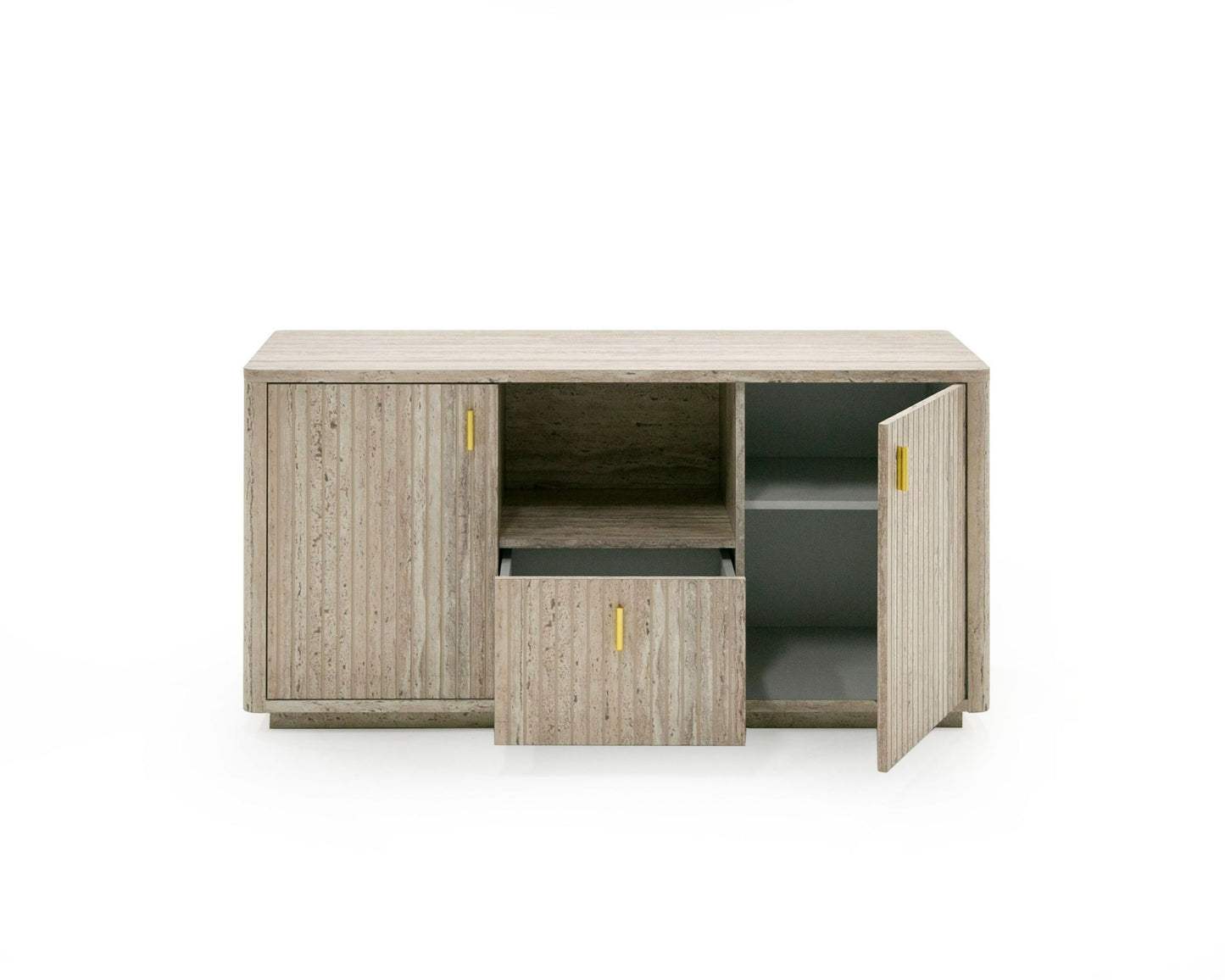 Nova Domus Roma - Modern Faux Travertine + Gold File Cabinet