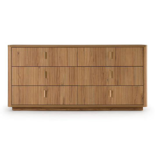Roma Modern Oak and Gold Six‑Drawer Dresser