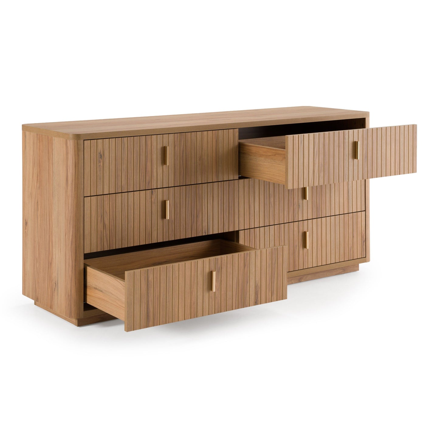 Roma Modern Oak and Gold Six‑Drawer Dresser