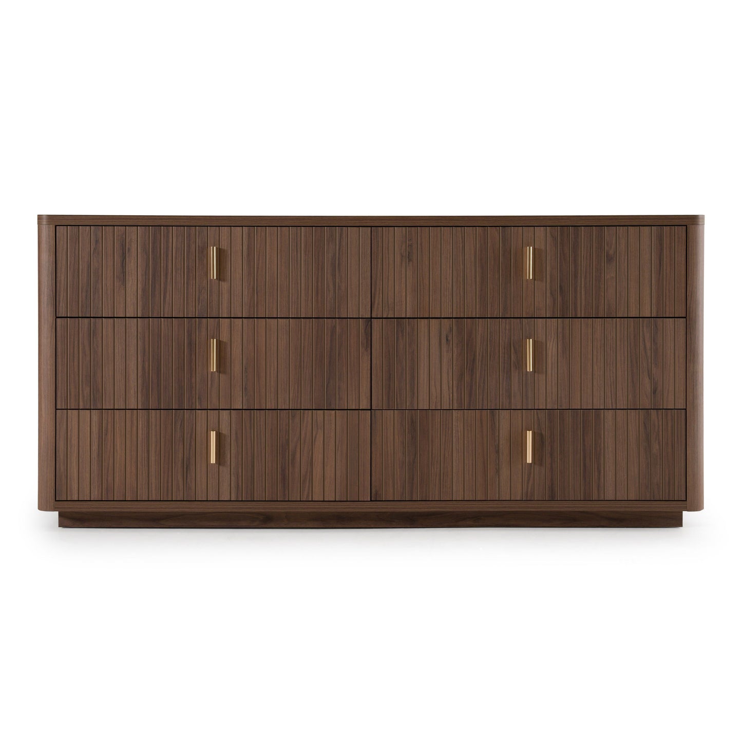 Roma Modern Walnut and Gold Six‑Drawer Dresser