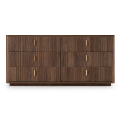 Roma Modern Walnut and Gold Six‑Drawer Dresser