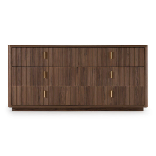 Roma Modern Walnut and Gold Six‑Drawer Dresser