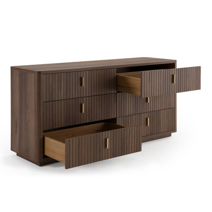 Roma Modern Walnut and Gold Six‑Drawer Dresser