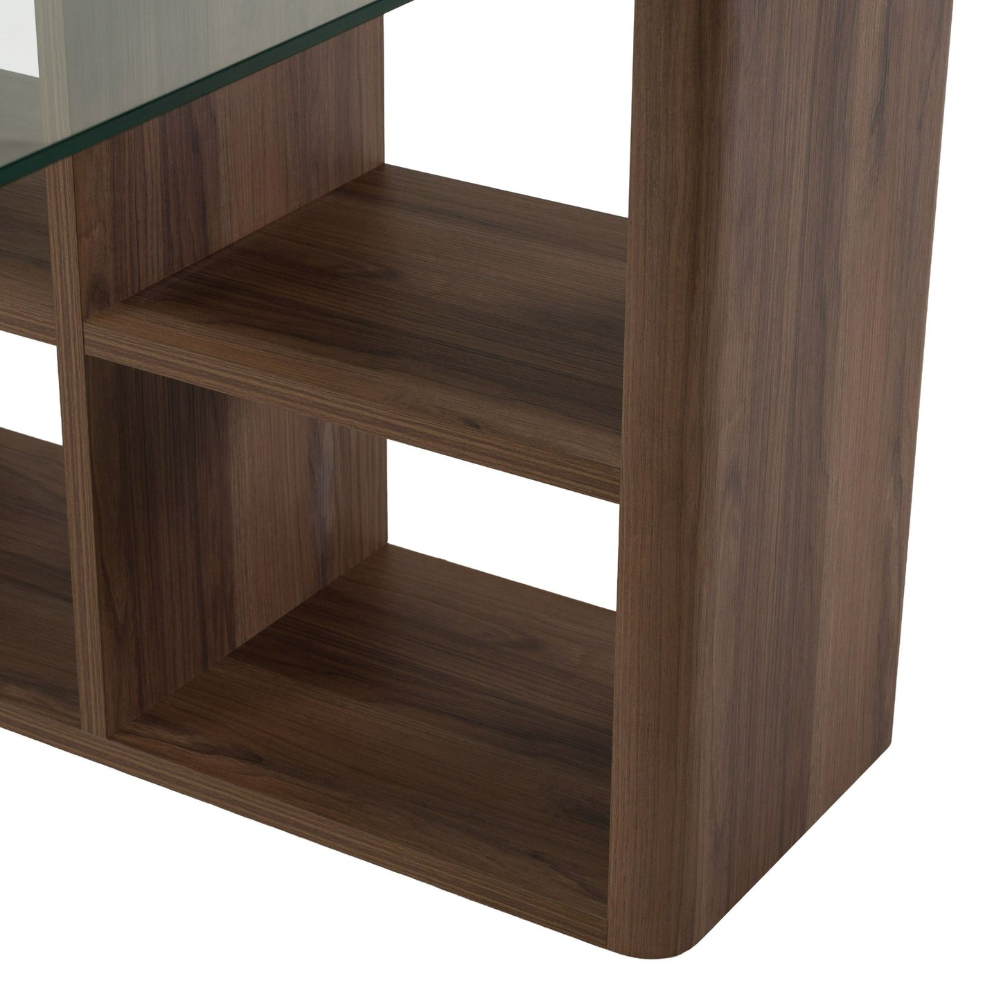 Roma Modern Glass and Walnut Reversible L‑Shape Desk