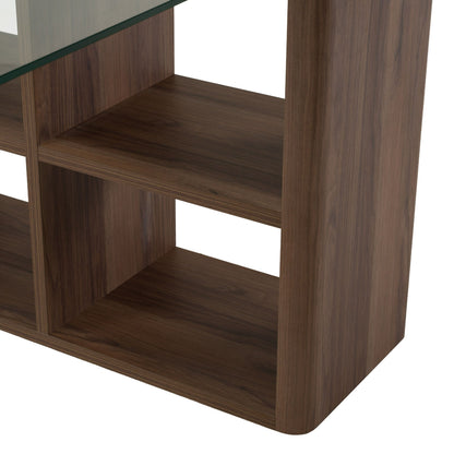 Roma Modern Glass and Walnut Reversible L‑Shape Desk