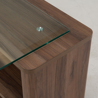 Roma Modern Glass and Walnut Reversible L‑Shape Desk