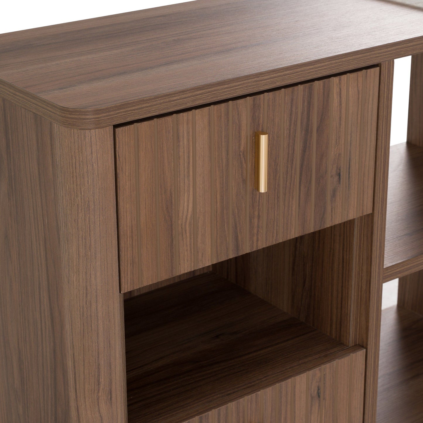 Roma Modern Glass and Walnut Reversible L‑Shape Desk