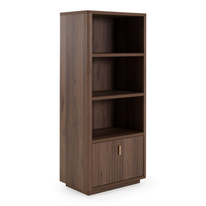 Roma Modern Walnut and Gold Vertical Bookcase