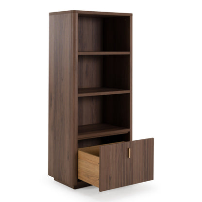 Roma Modern Walnut and Gold Vertical Bookcase