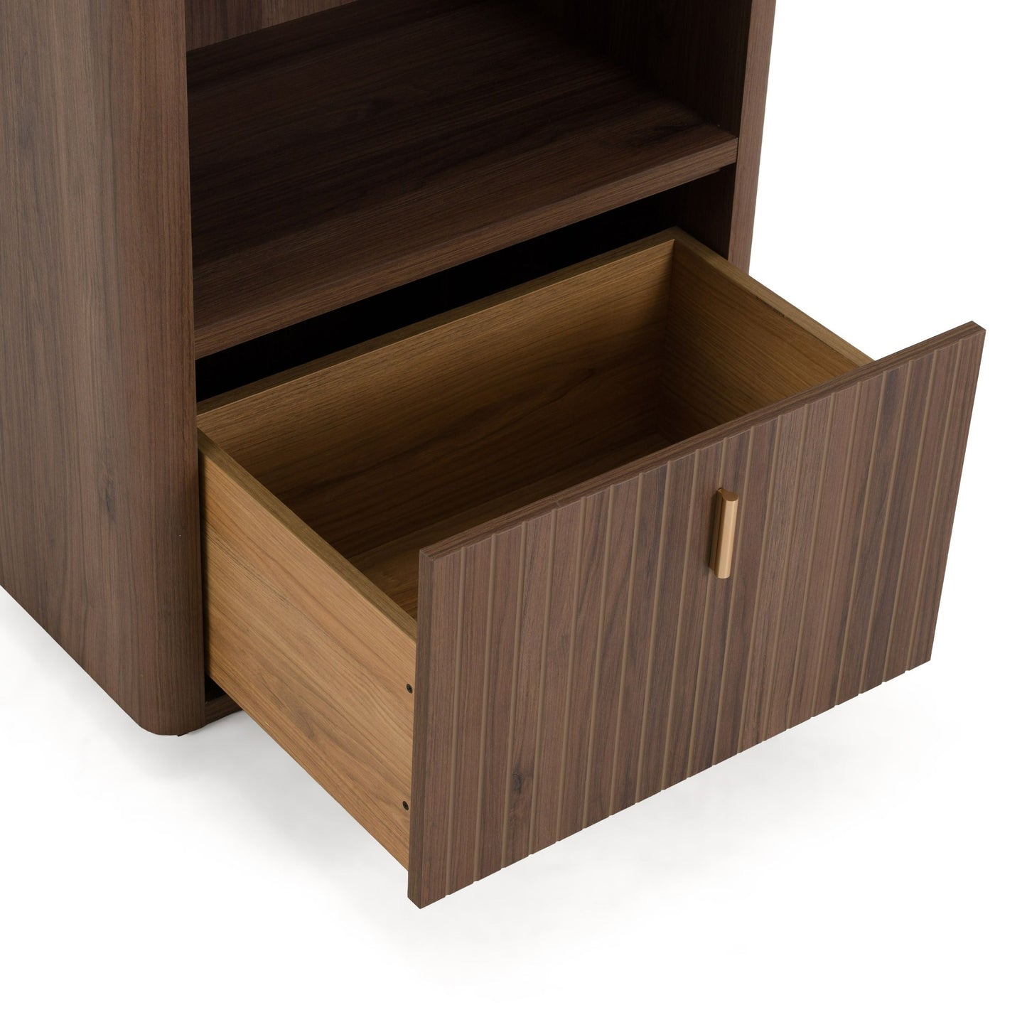 Roma Modern Walnut and Gold Vertical Bookcase