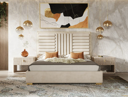 Nova Domus Daystar + Roma - Chic Beige Velvet & Travertine Bedroom Set | Gold Accents for Sophisticated Spaces