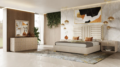 Nova Domus Daystar + Roma - Chic Beige Velvet & Travertine Bedroom Set | Gold Accents for Sophisticated Spaces