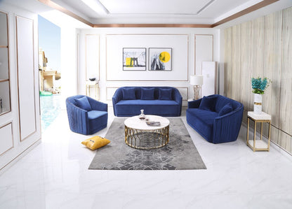 Divani Casa Palomar Modern Blue Velvet & Brass Sofa - Luxurious and Elegant Seating for Your Living Room