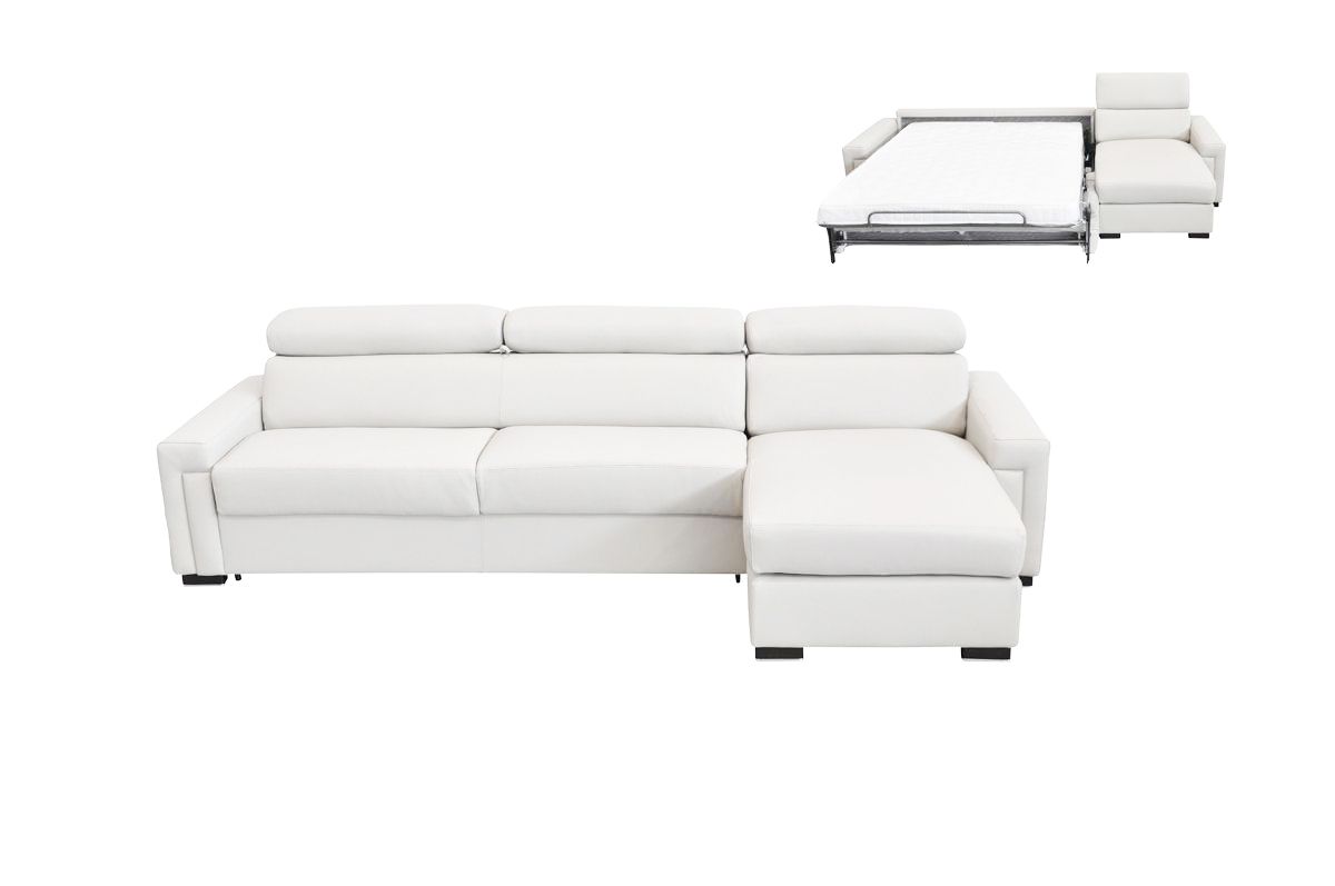 Estro Salotti Sacha - Modern White Leather Reversible Sectional Sofa Bed with Storage