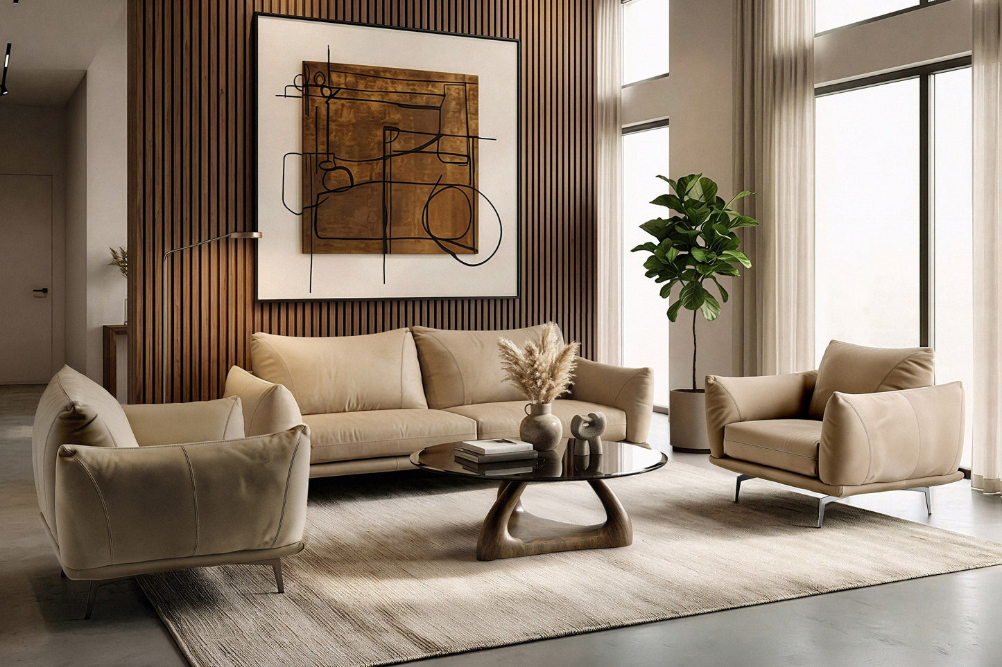 Saint Tropez Modern Italian Beige Leather Sofa