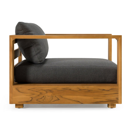 Santorini Outdoor Brown Olefin Fabric and Natural Teak Sofa Set