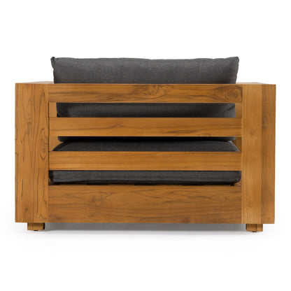 Santorini Outdoor Brown Olefin Fabric and Natural Teak Sofa Set