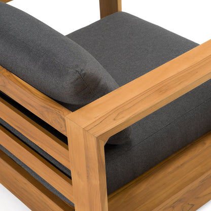 Santorini Outdoor Brown Olefin Fabric and Natural Teak Sofa Set