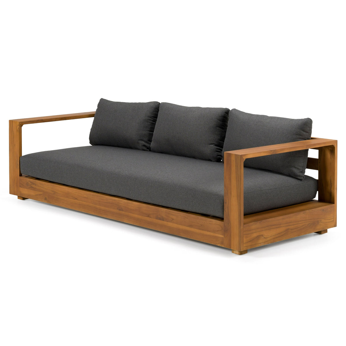 Santorini Outdoor Brown Olefin Fabric and Natural Teak Sofa Set