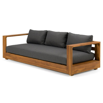 Santorini Outdoor Brown Olefin Fabric and Natural Teak Sofa Set