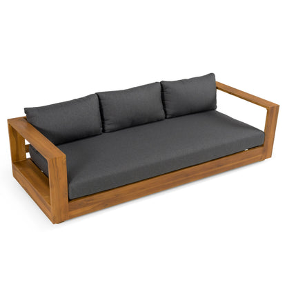Santorini Outdoor Brown Olefin Fabric and Natural Teak Sofa Set
