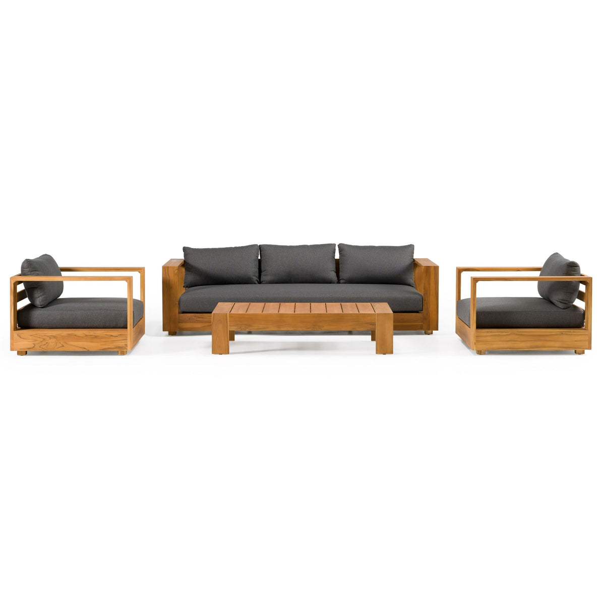 Santorini Outdoor Brown Olefin Fabric and Natural Teak Sofa Set